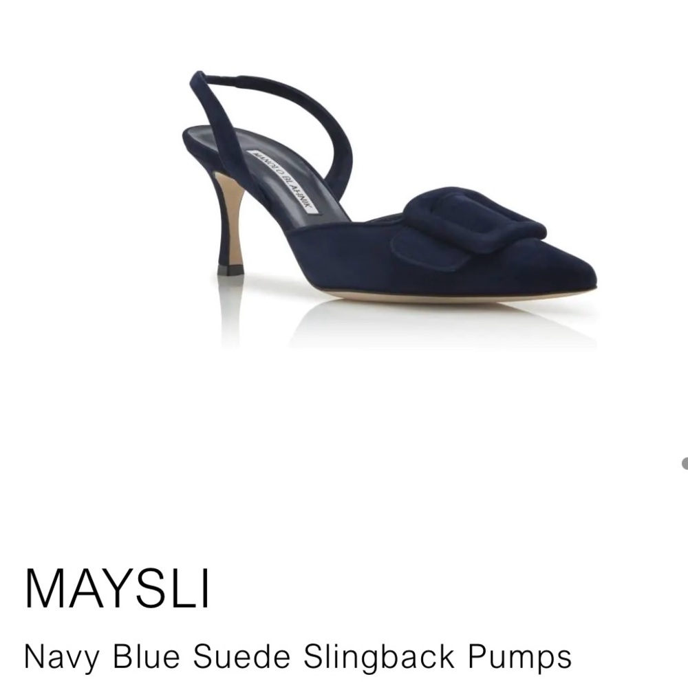 Manolo Blahnik Dark Blue Suede Slingback Heels